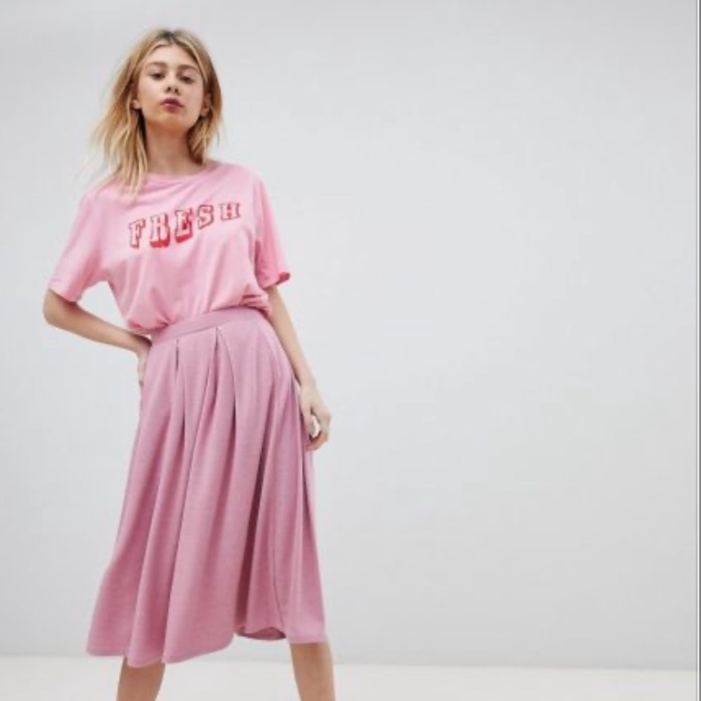 ASOS || box pleat pink midi skirt